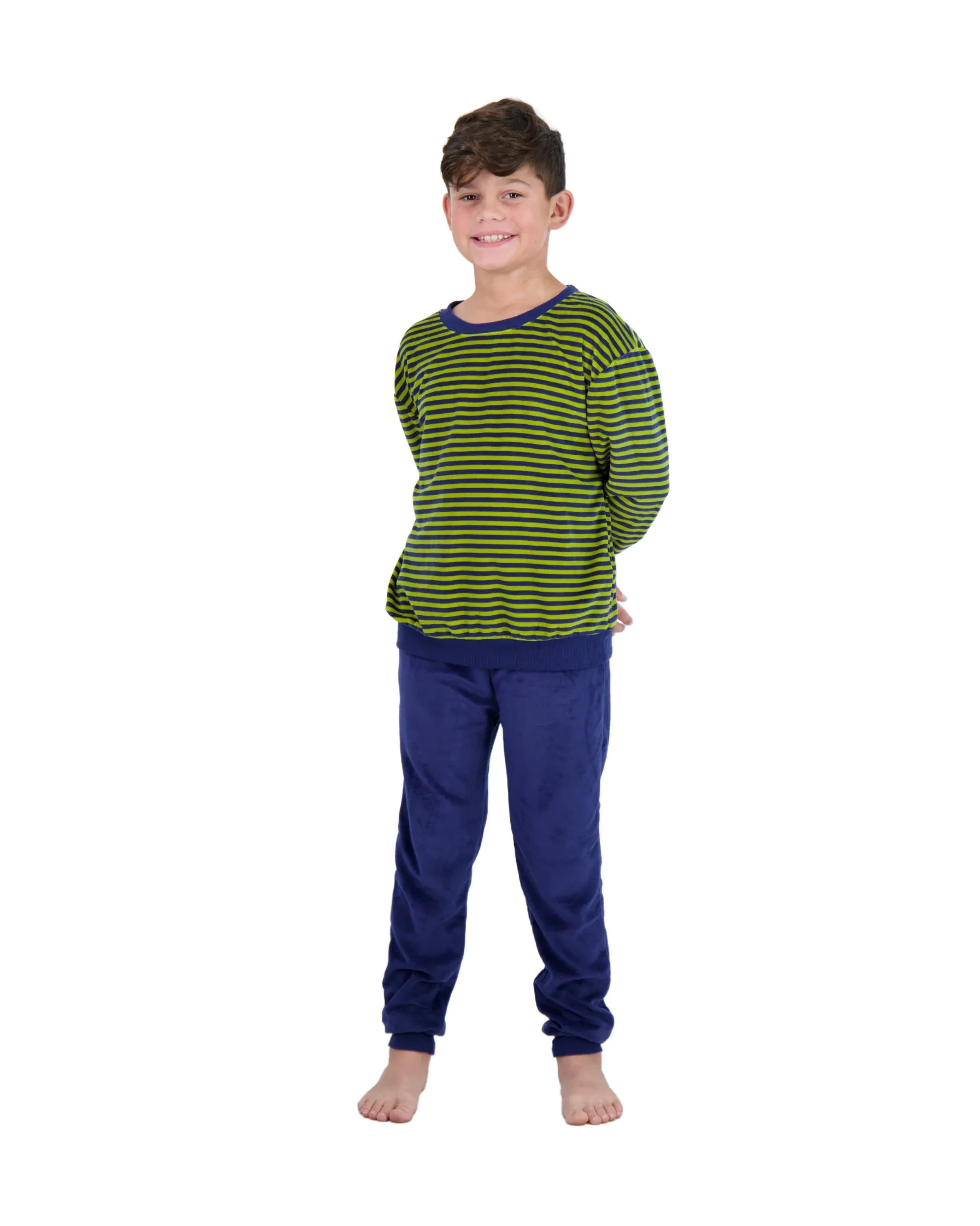 2-Piece Boys Velour Pajama Sets- Stripes, Green & Blue Pajama Sets for Toddlers & Boys