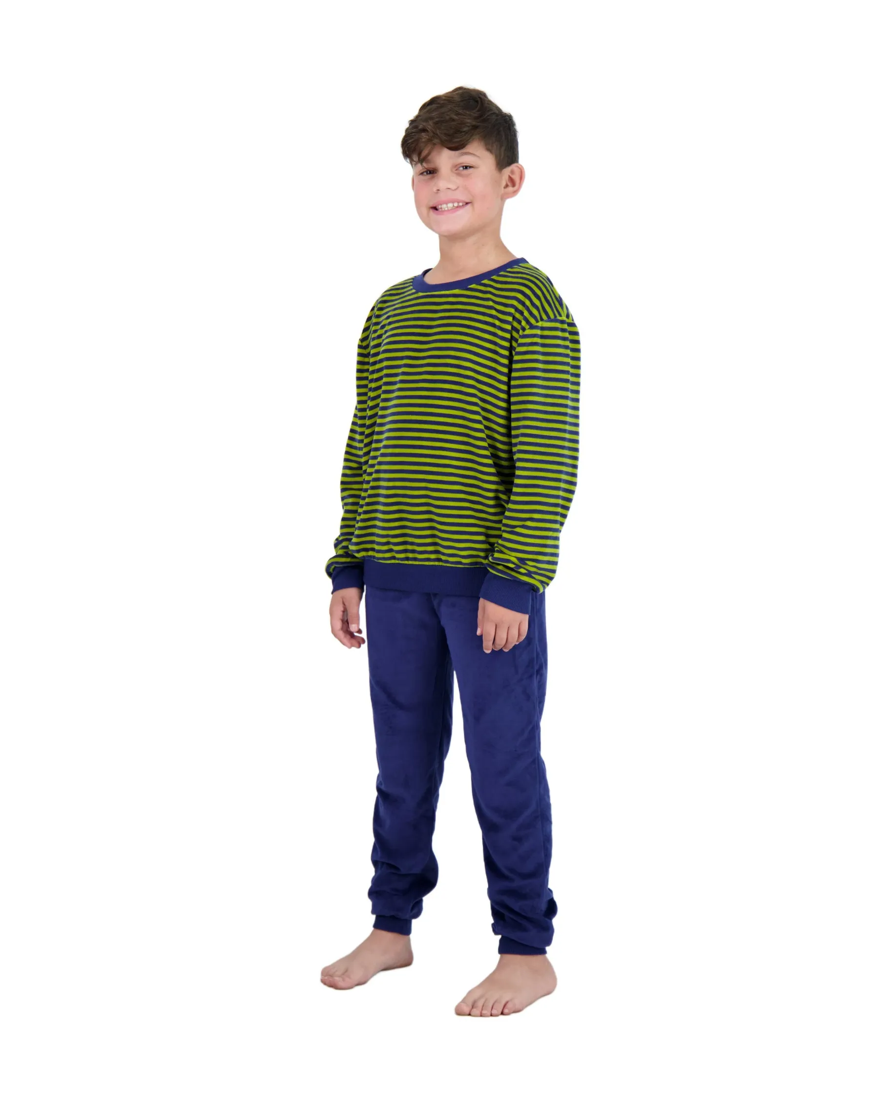 2-Piece Boys Velour Pajama Sets- Stripes, Green & Blue Pajama Sets for Toddlers & Boys
