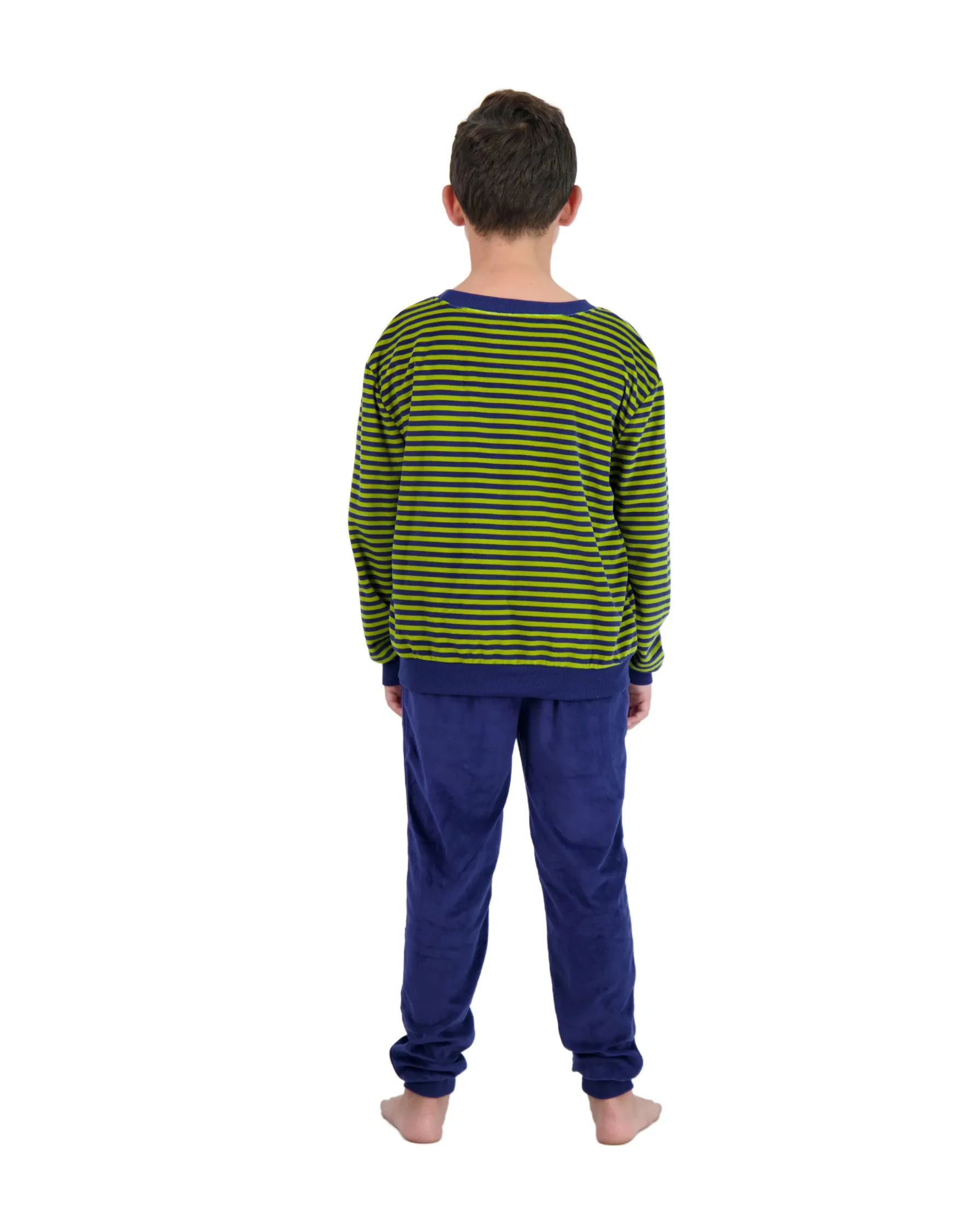 2-Piece Boys Velour Pajama Sets- Stripes, Green & Blue Pajama Sets for Toddlers & Boys