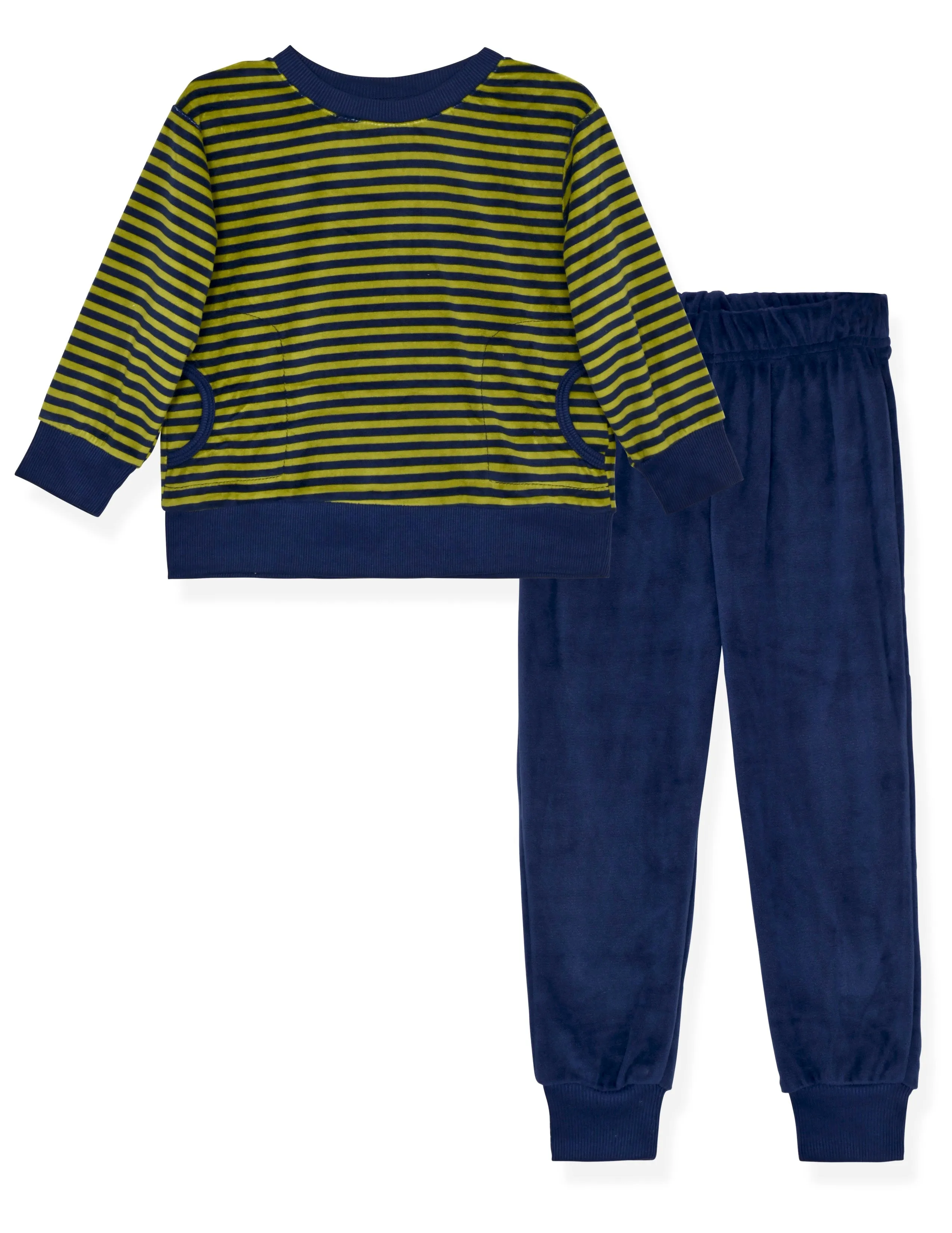 2-Piece Boys Velour Pajama Sets- Stripes, Green & Blue Pajama Sets for Toddlers & Boys