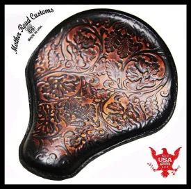 2017-2024 Triumph Bonneville Bobber Seat 13x15" AntBrn Tooled Oak Leaf Saddle
