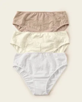 3-Pack High-Cut Brief Panties with Lace