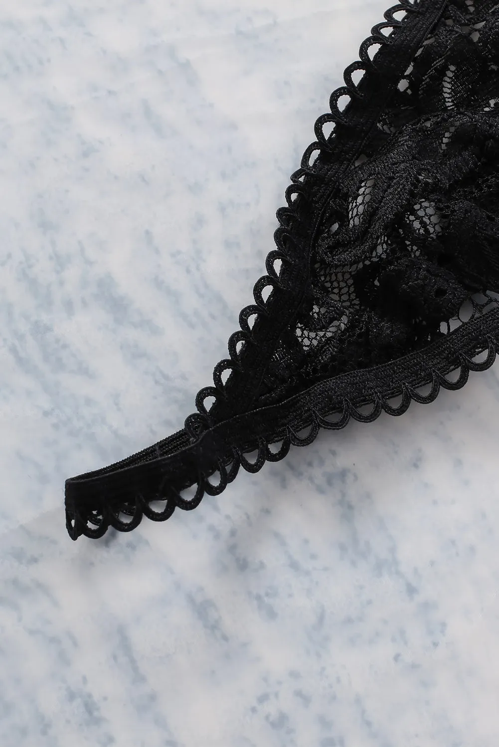 3Pcs Lace Patch Strappy Bra Thong Lingerie Set With Garter Belt