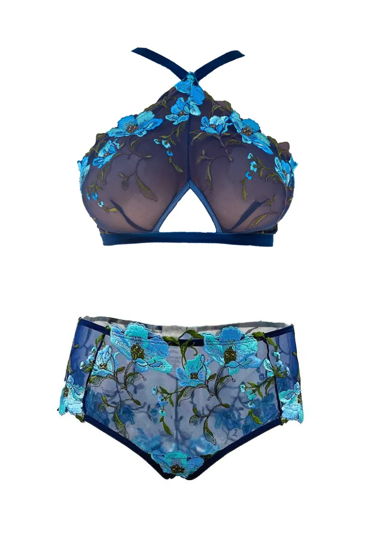 Atlantis Sun Anemone Embroidered Tulle Triangle Bralette Top