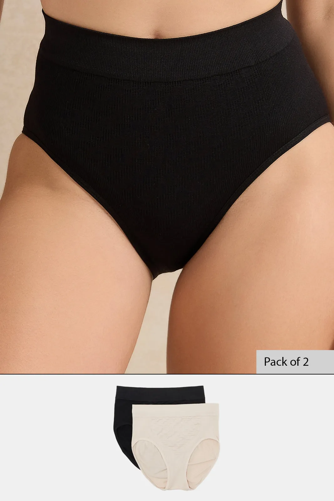 Black/Nude 2 Pack High Leg Shapewear Brief