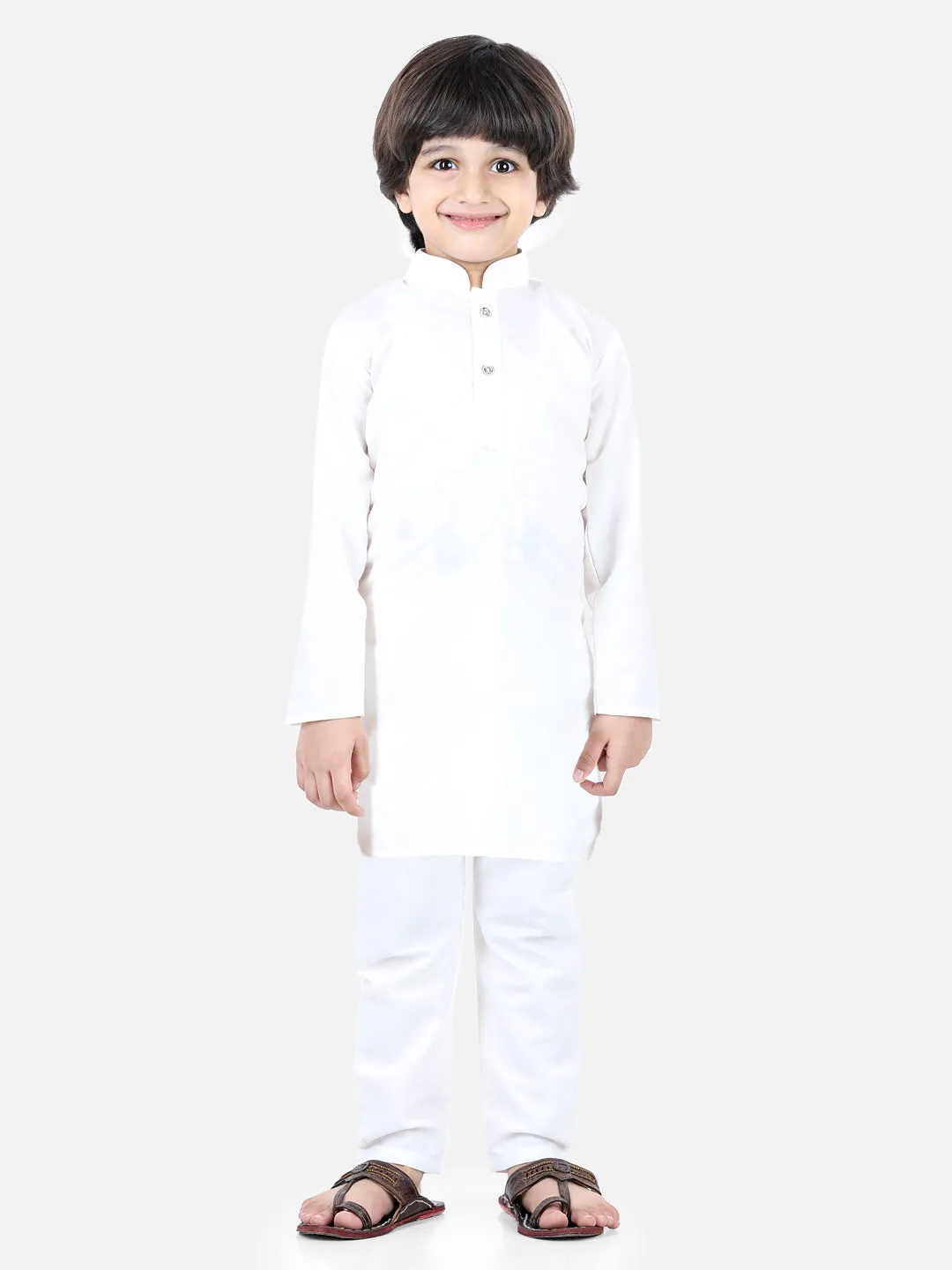 BownBee Patan Patola Jacket With Full Sleeves Kurta Pajama Sets White