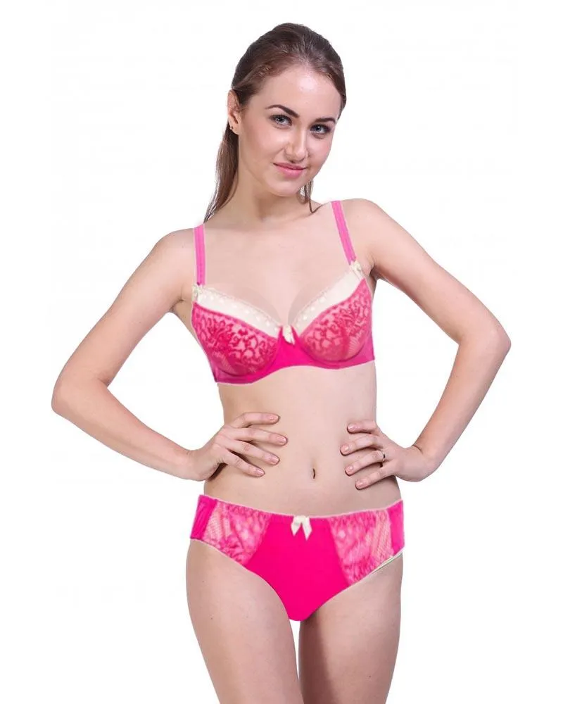 Bridal Pink & White 801623 Single Padded Bra Panty Set - By Senselle