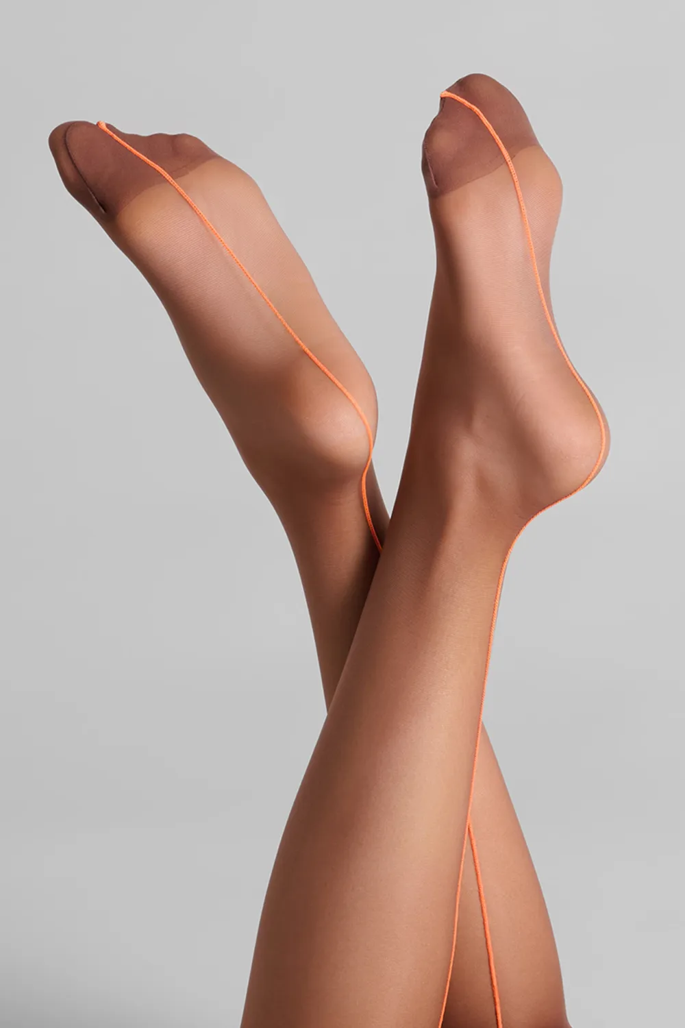 Brown Cut & Curled Orange Seam Stockings 20 Denier