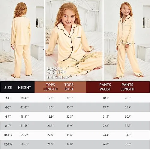 Button Up Satin Pajamas for Girls Boys Black Silk Pjs Sets Kids Fall Winter Sleep Clothes,4t 5t