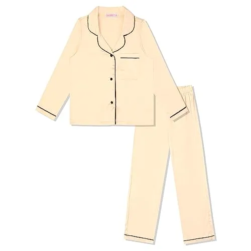 Button Up Satin Pajamas for Girls Boys Black Silk Pjs Sets Kids Fall Winter Sleep Clothes,4t 5t