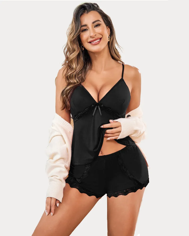 Cami Set Lace Trim Short Pjs Sets