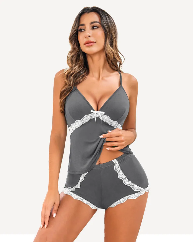 Cami Set Lace Trim Short Pjs Sets