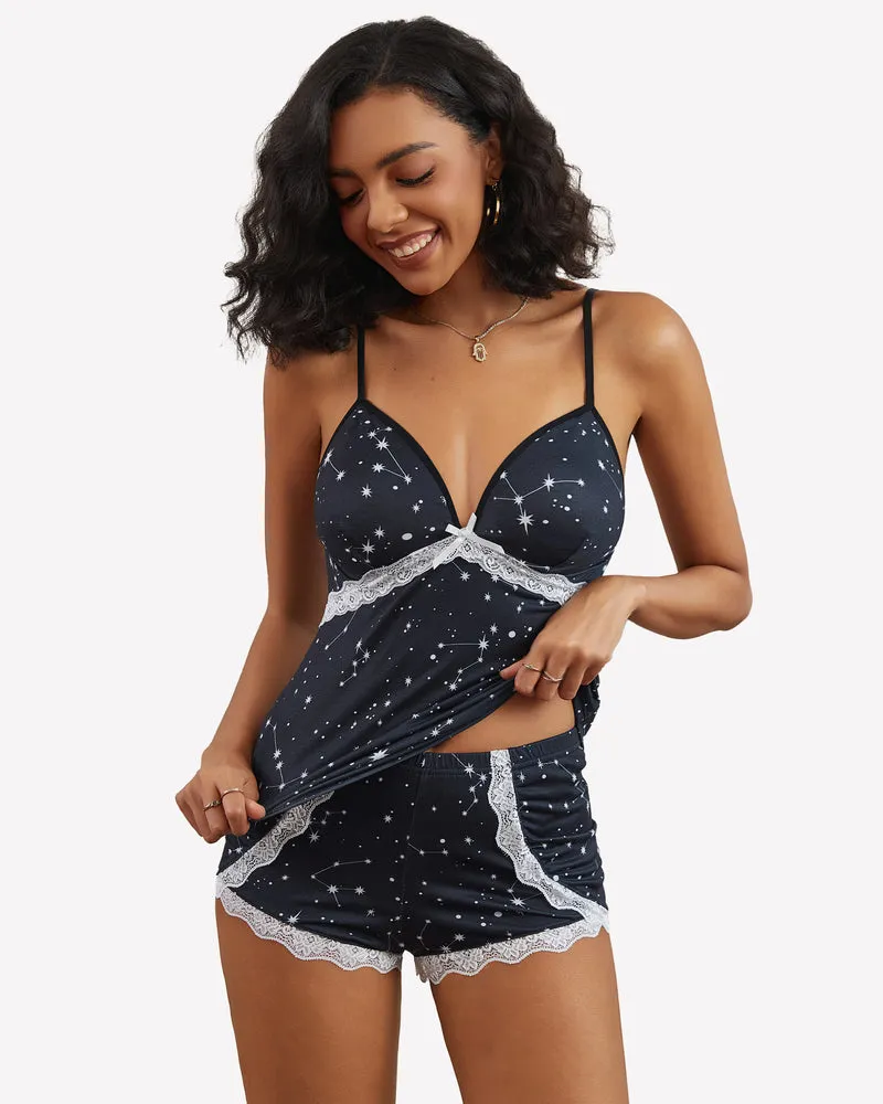 Cami Set Lace Trim Short Pjs Sets