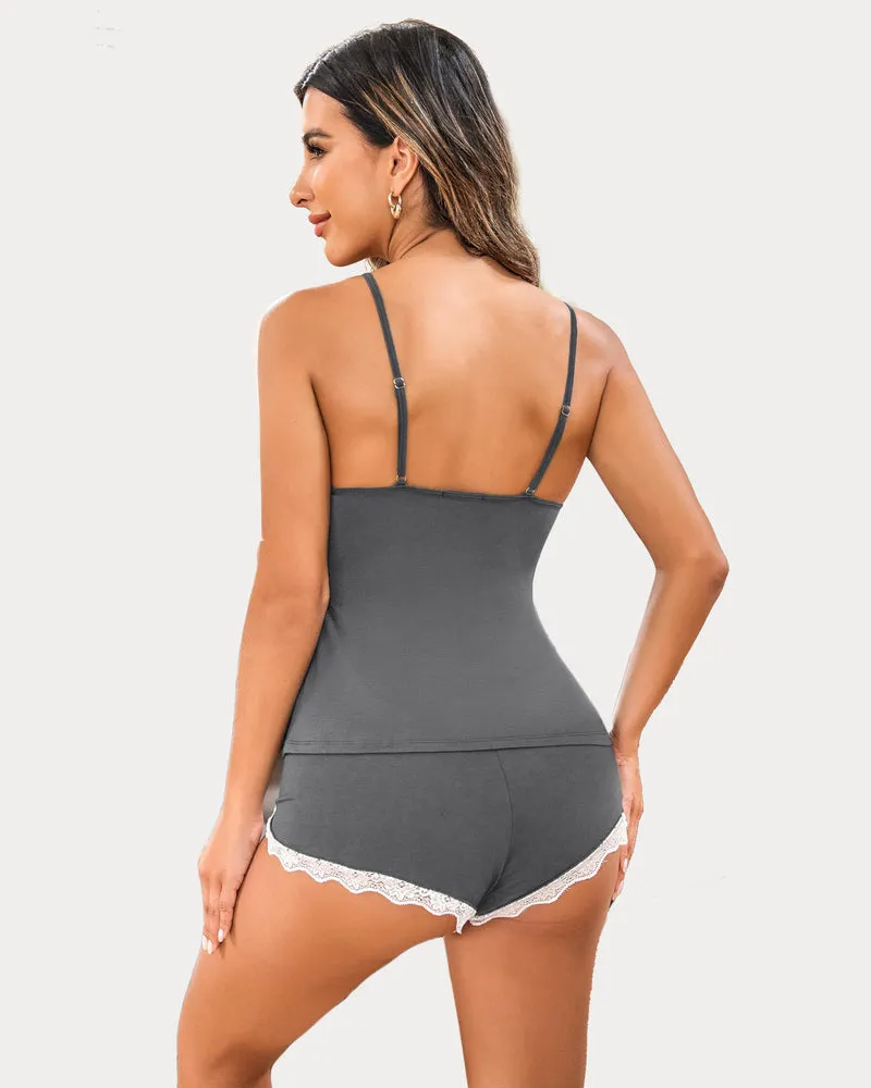 Cami Set Lace Trim Short Pjs Sets