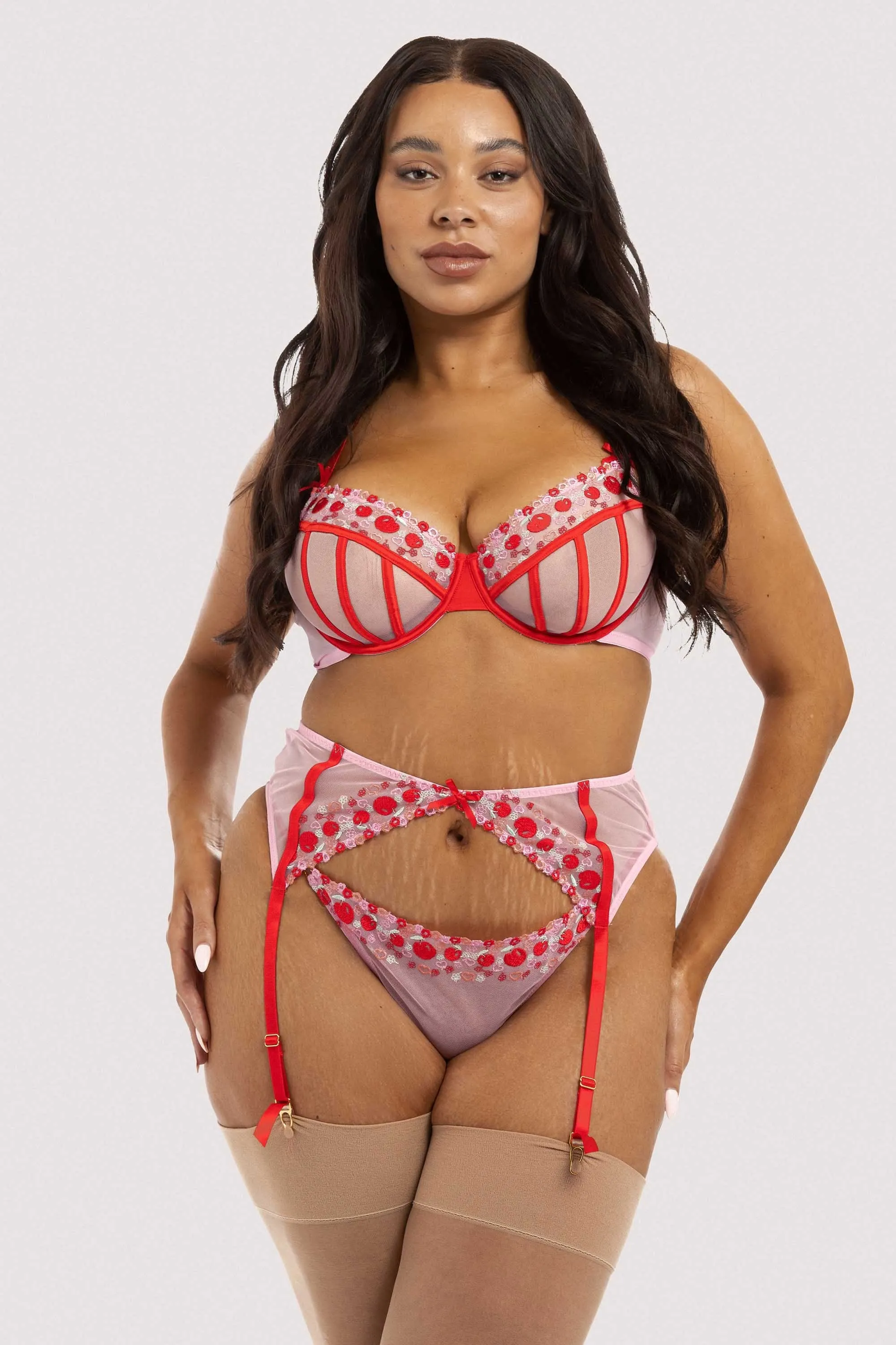 Charli Pink Embroidered Suspender Belt