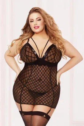 Chemise With Garter & Thong - 3x4x - Black