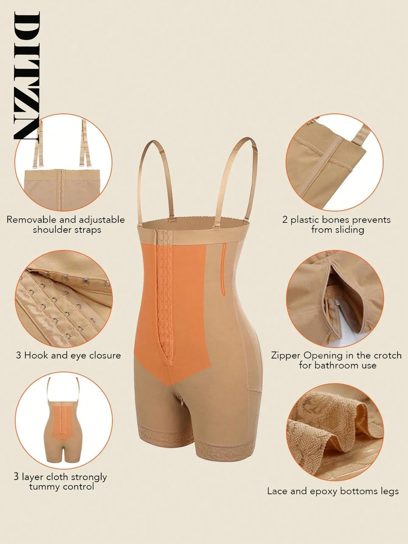 Compressing Full Shapewear Bodysuit Plus Size High Waist Body Shaper