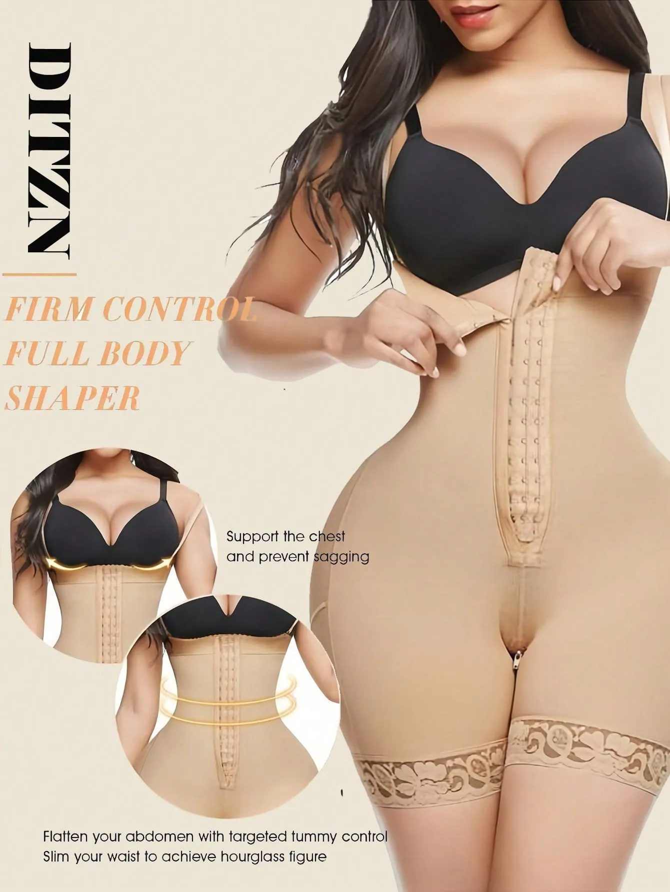 Compressing Full Shapewear Bodysuit Plus Size High Waist Body Shaper