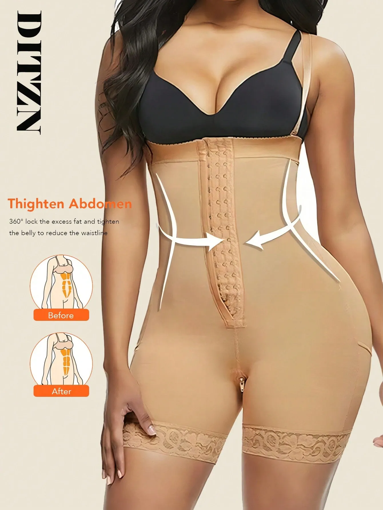 Compressing Full Shapewear Bodysuit Plus Size High Waist Body Shaper