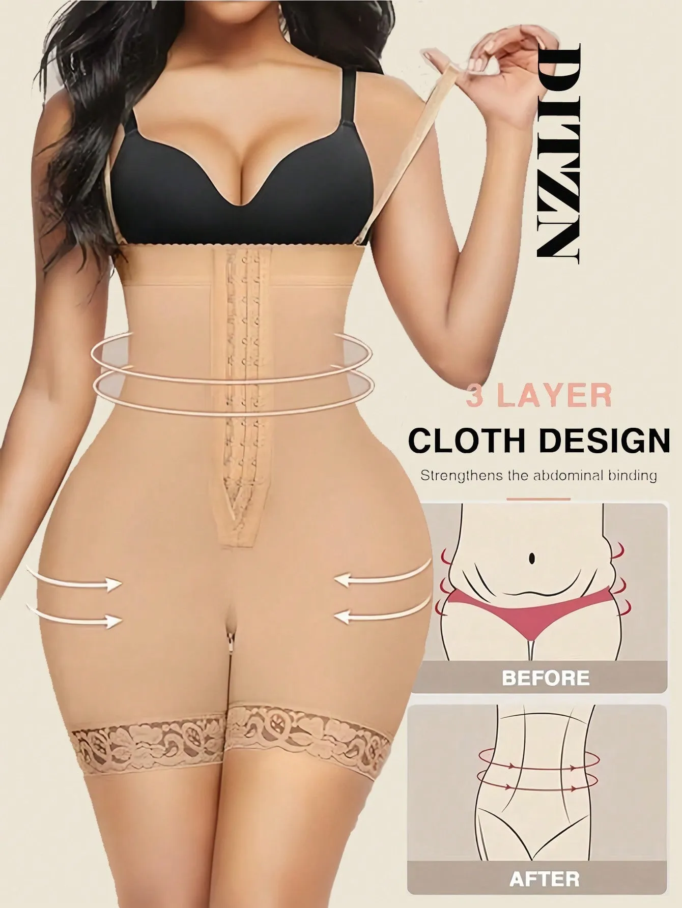 Compressing Full Shapewear Bodysuit Plus Size High Waist Body Shaper