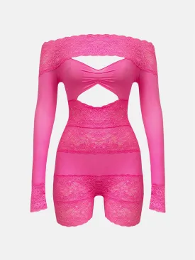 Davina Sleeved Romper Harlot Pink