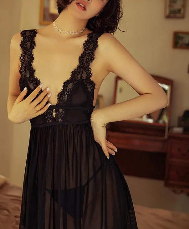 Elizabeth Tulle & Lace Sheer Nightslip & T-string Set Sexy Seductive Alluring Wedding Bridal Honeymoon Staycation Gift