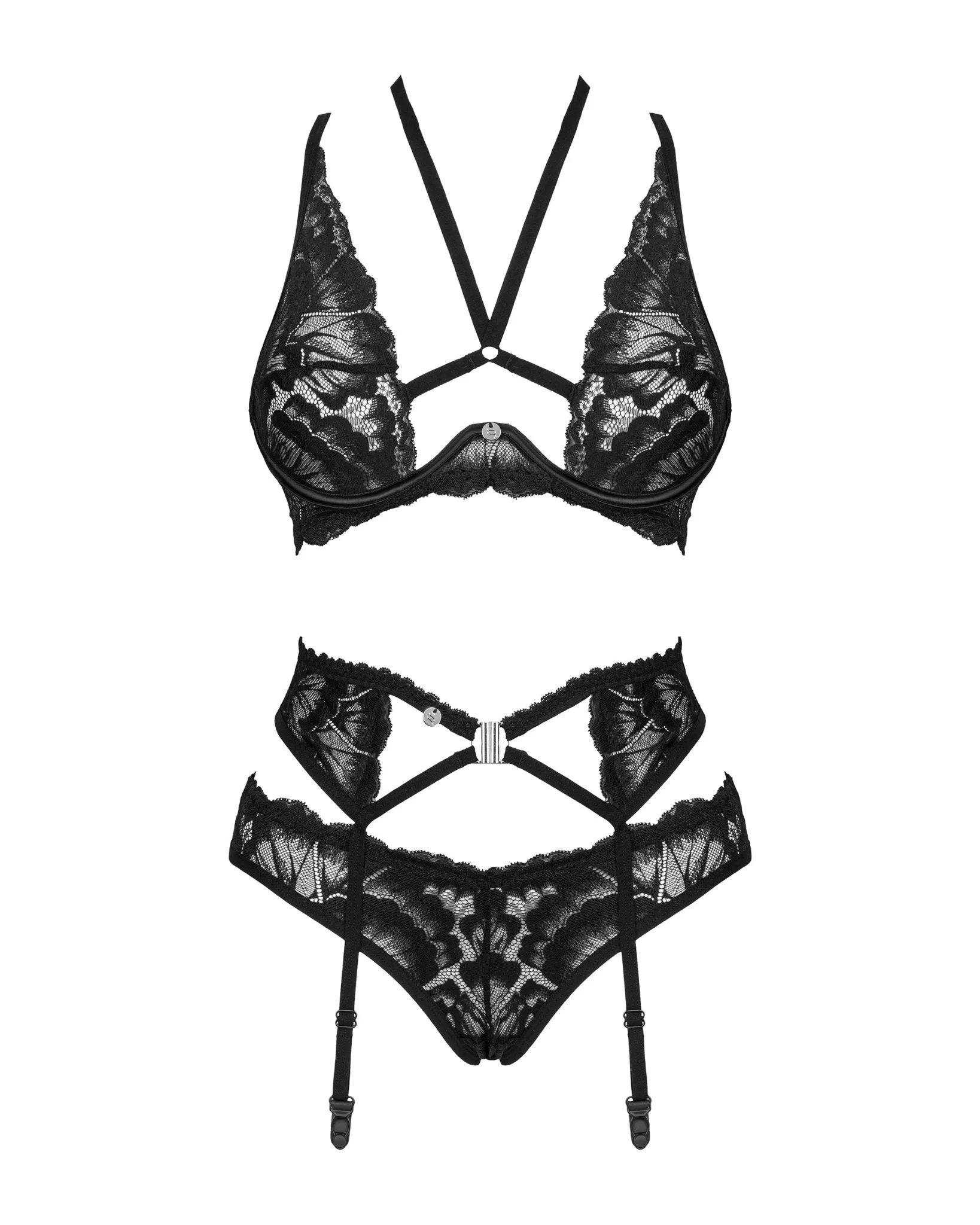 Erotic Euroepan Black Lace Bra & Garterbelt Set