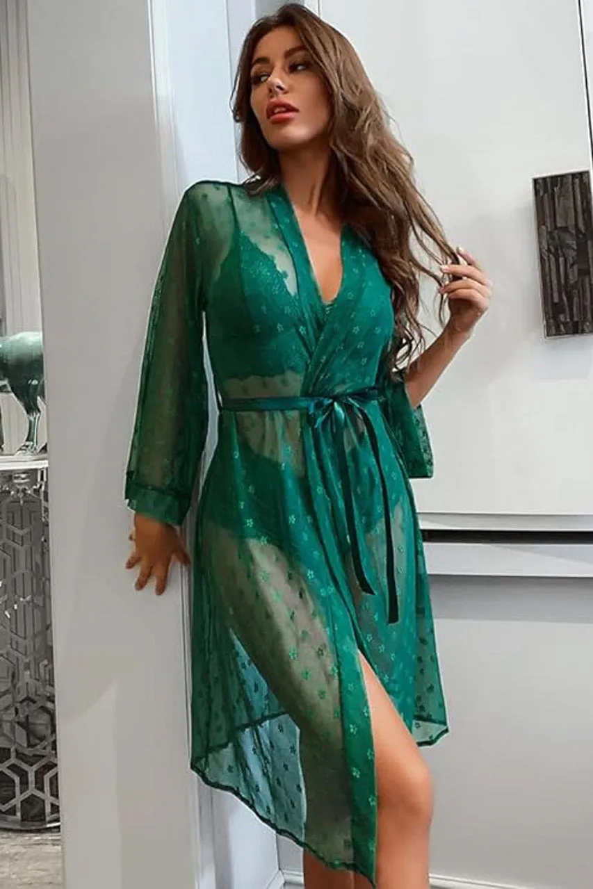 French Dot Mesh Robe and Bra Set