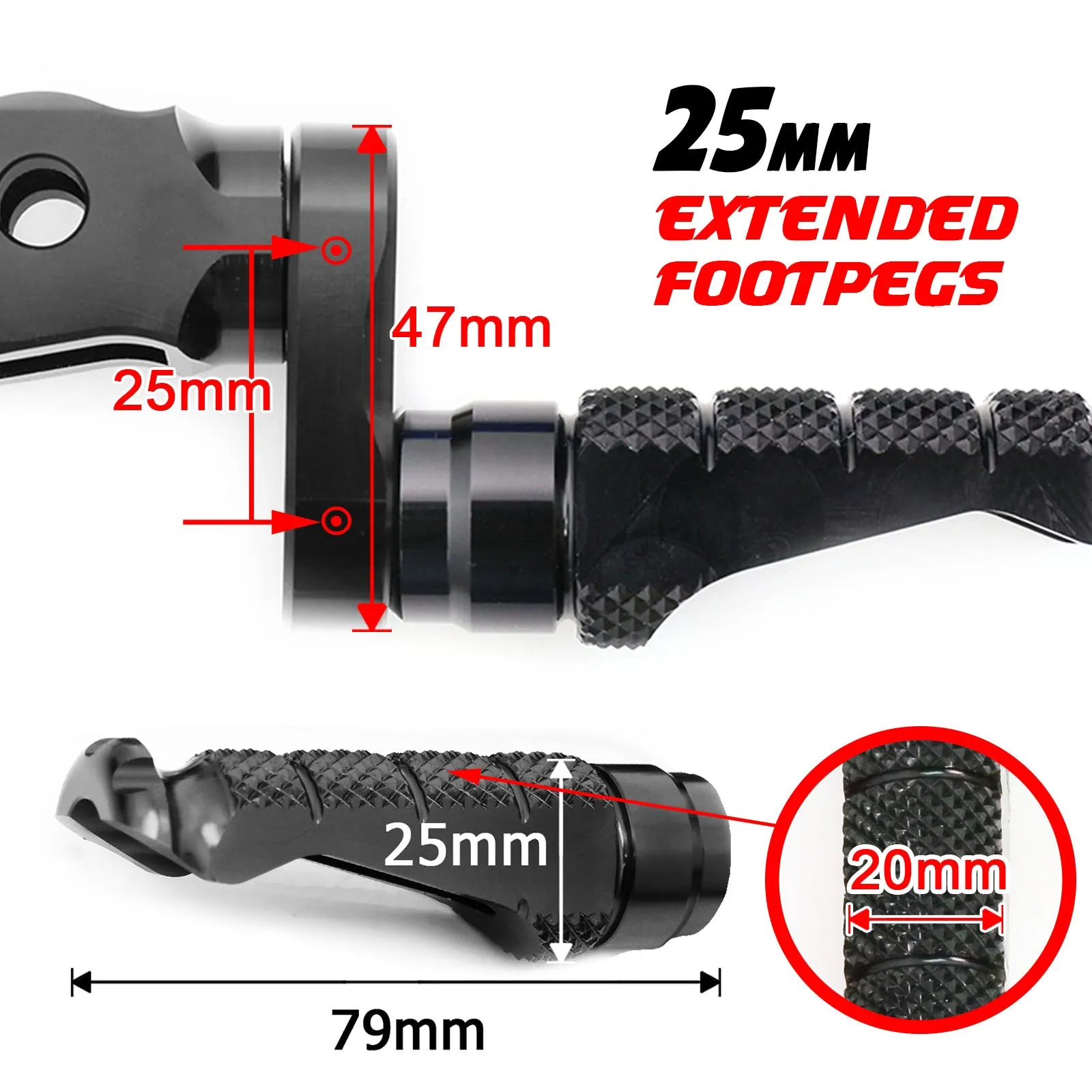 {Front}  Fits Triumph Daytona 675 Thruxton R R-FIGHT 25mm Adjustable Foot Pegs