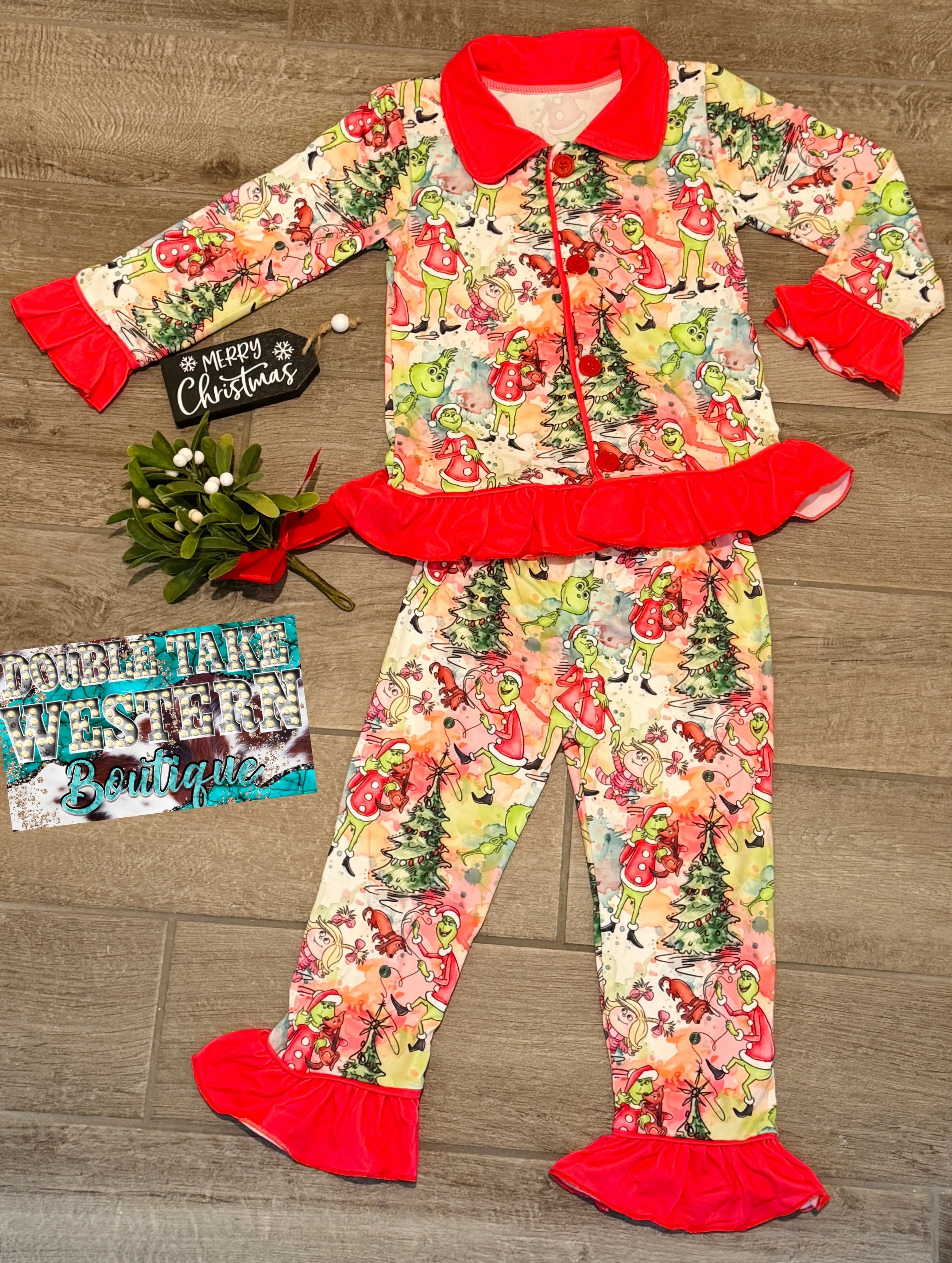 Girls New Grinch Christmas Pajama Set