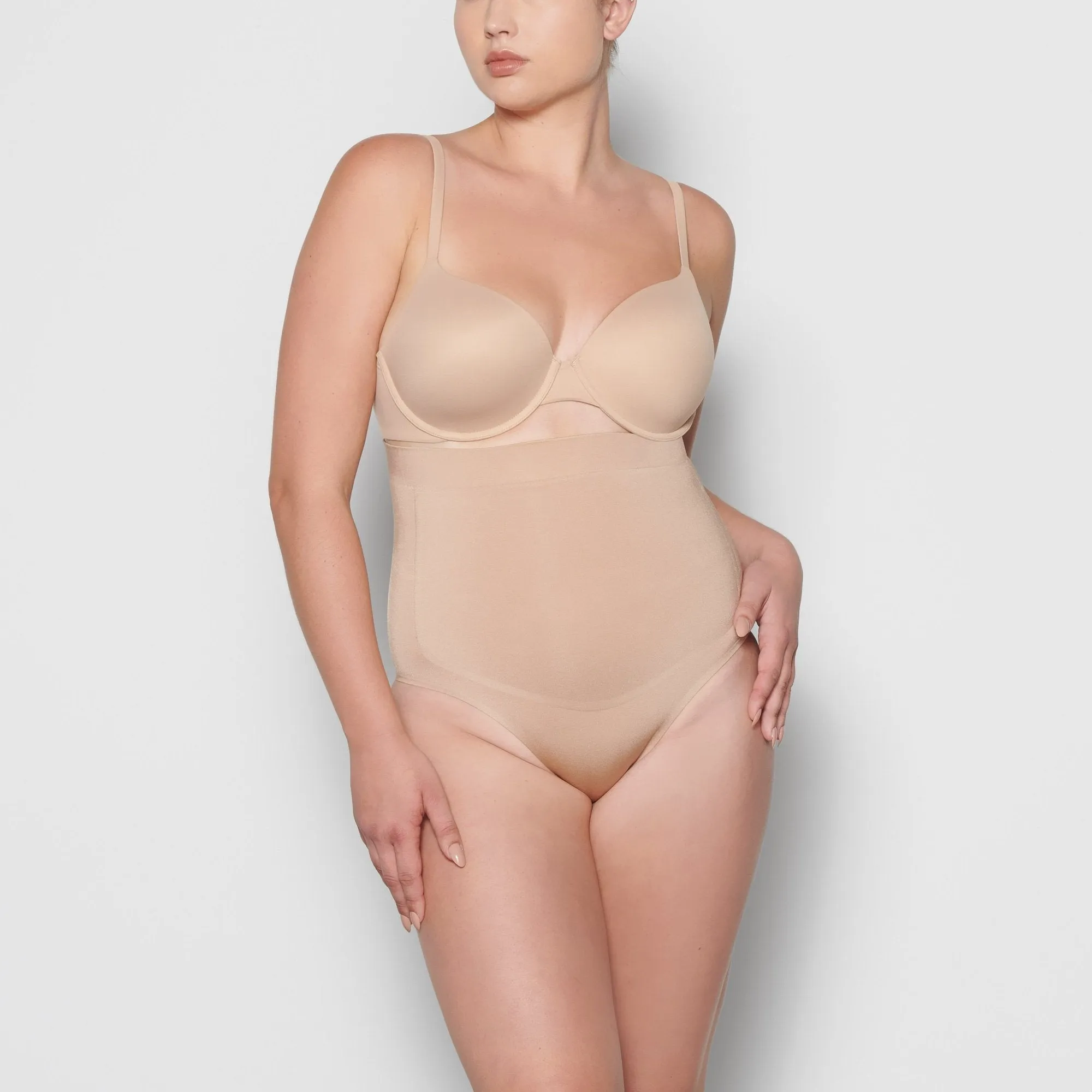HIGH WAISTED BONDED THONG | CLAY