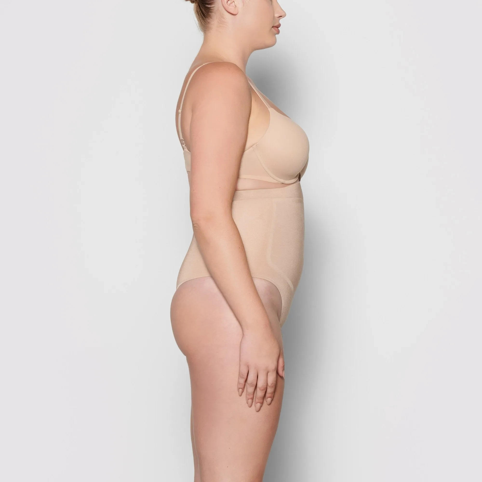 HIGH WAISTED BONDED THONG | CLAY