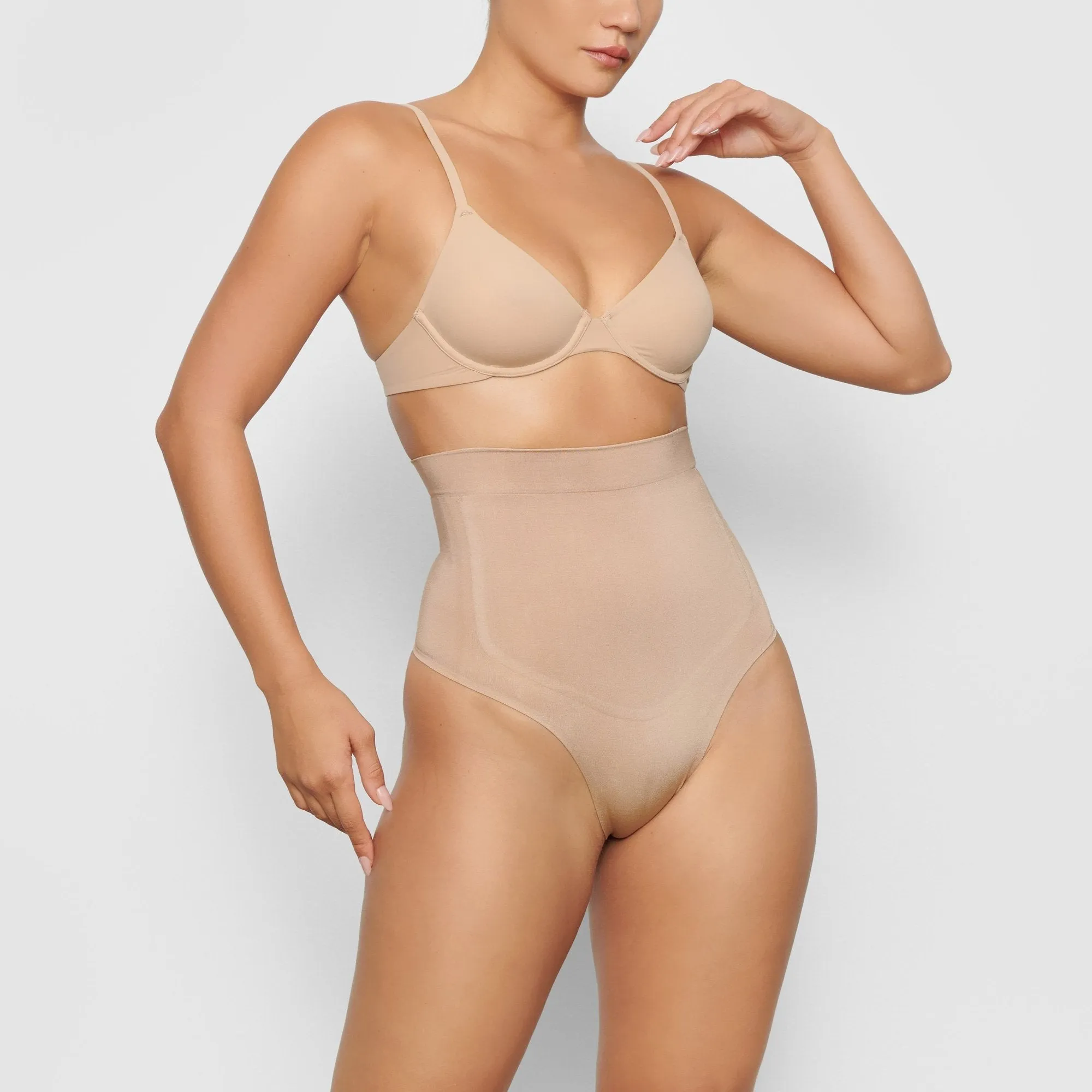 HIGH WAISTED BONDED THONG | CLAY