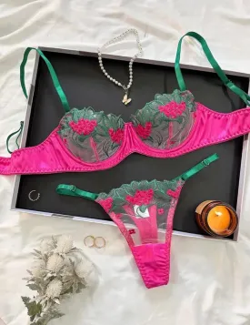 Hot Pink Lingerie Silk Embroidery