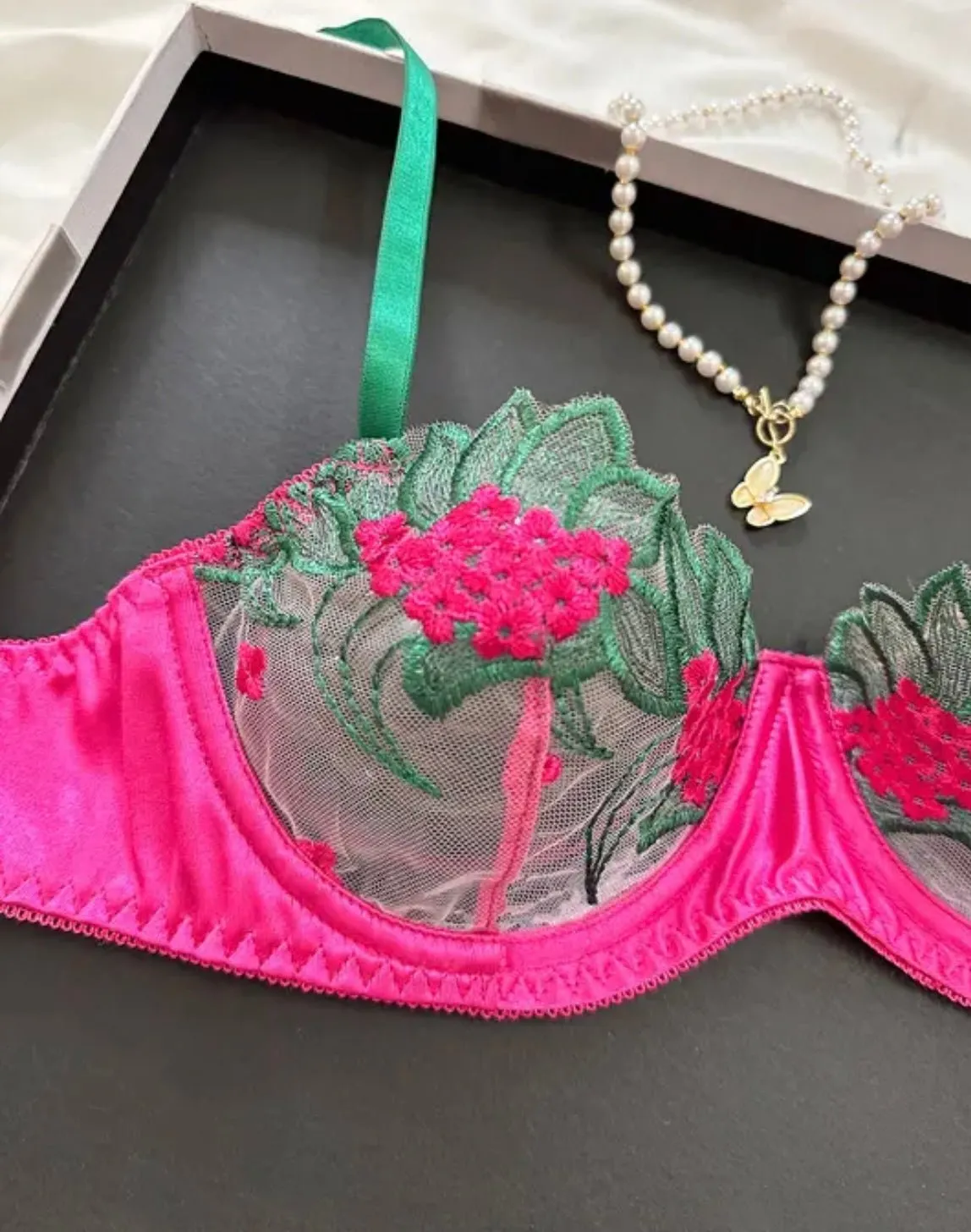 Hot Pink Lingerie Silk Embroidery