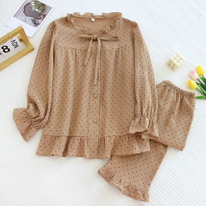 Lace Bow Collar Pajama Set