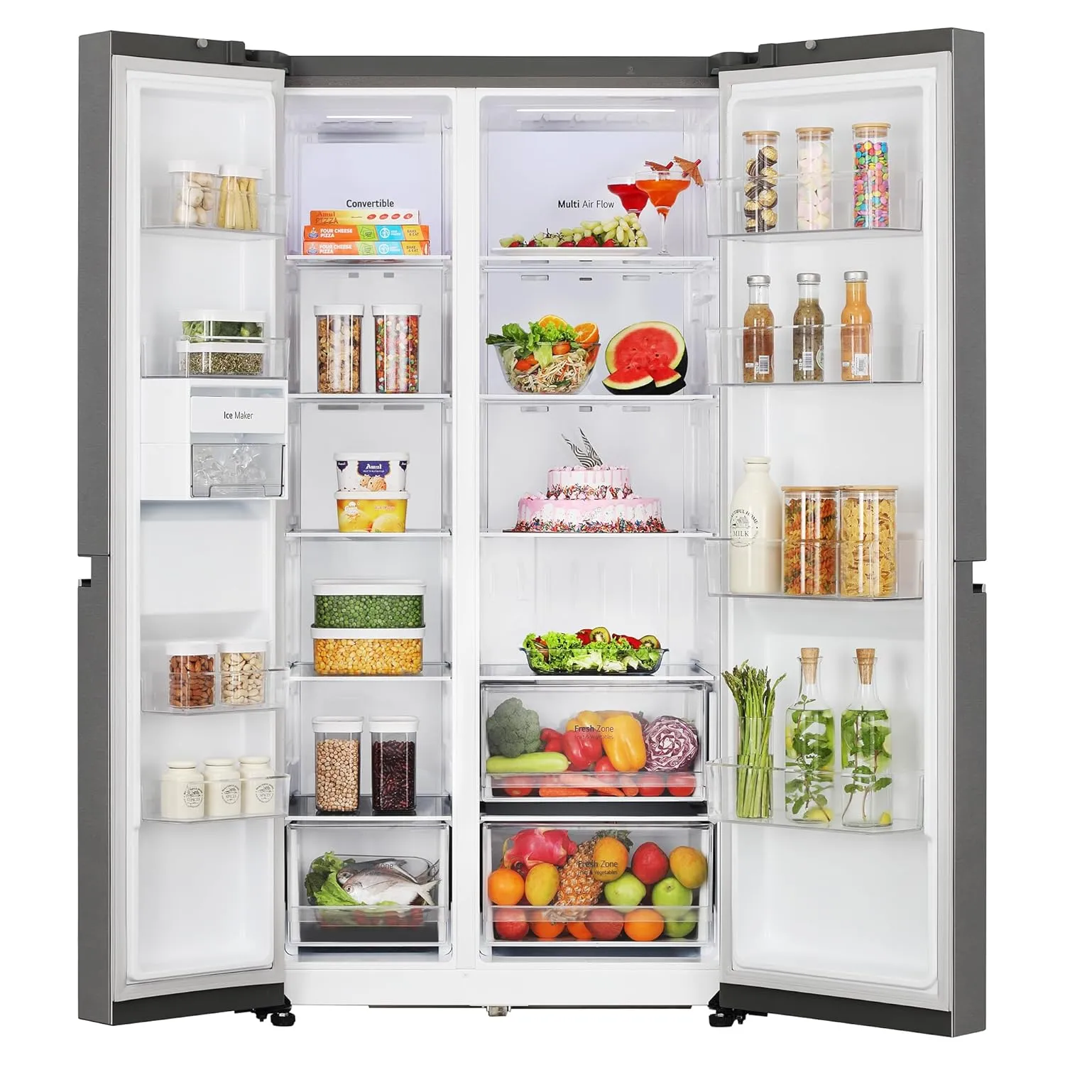 LG GL-B257HDS3 650 L Frost Free Smart Inverter Double Door Side By Side Refrigerator( Dazzle Steel, Convertible)