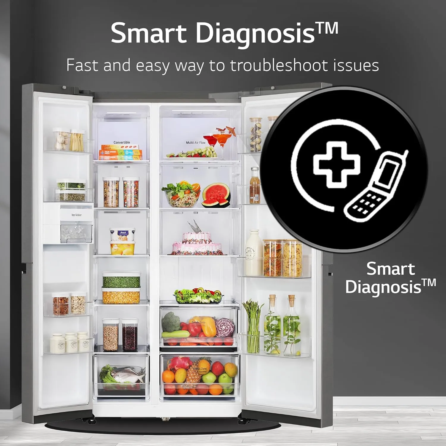 LG GL-B257HDS3 650 L Frost Free Smart Inverter Double Door Side By Side Refrigerator( Dazzle Steel, Convertible)