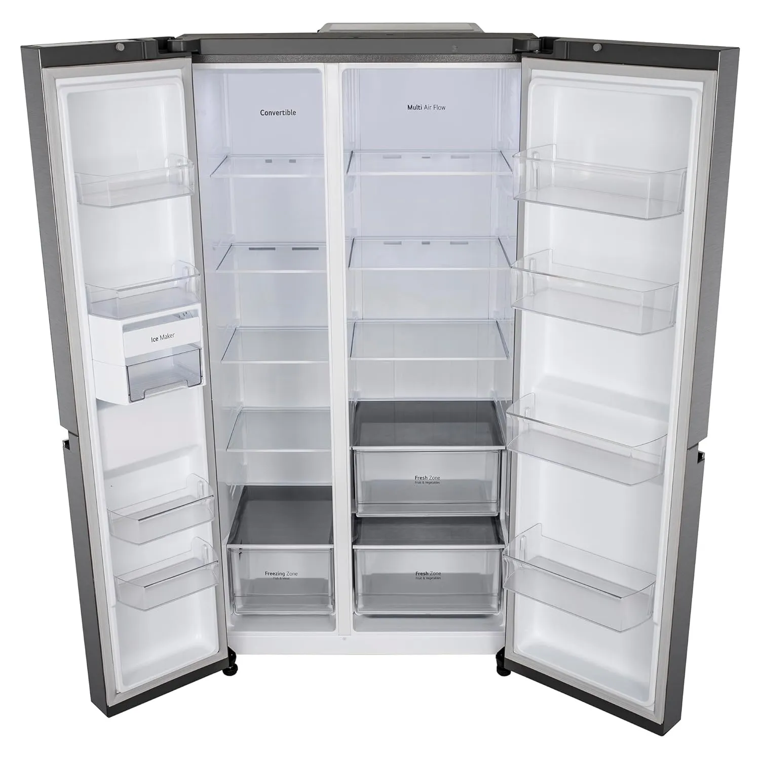 LG GL-B257HDS3 650 L Frost Free Smart Inverter Double Door Side By Side Refrigerator( Dazzle Steel, Convertible)