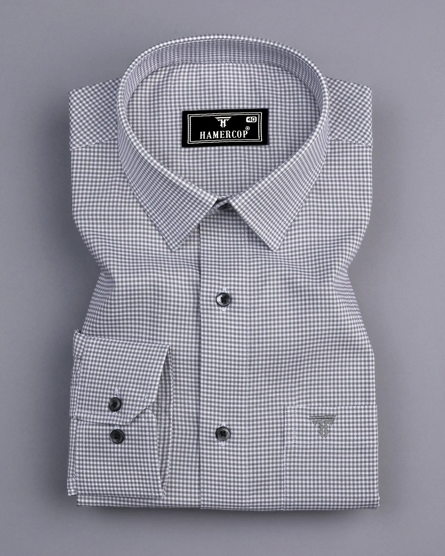 Lucifer Gray With White Small Check Oxford Cotton Shirt