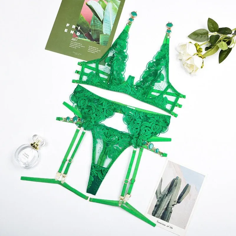 Luxuria Lace Erotic Garter 3-Piece Lingerie Set