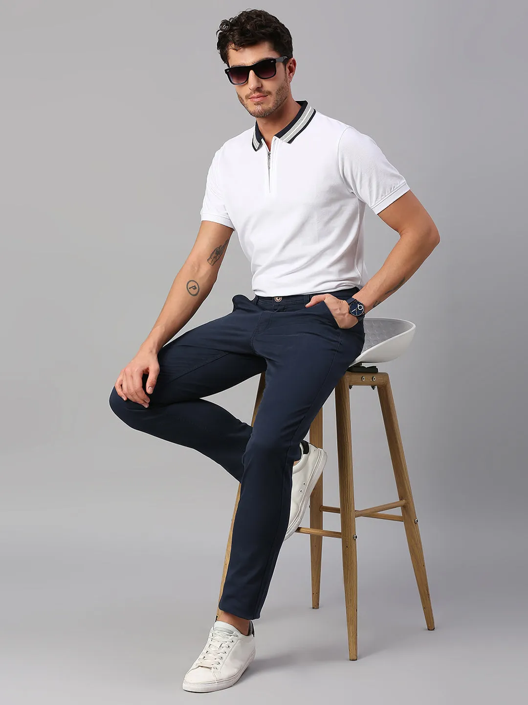 Men's Pure Cotton Solid Half Sleeves Polo T-Shirt (White)