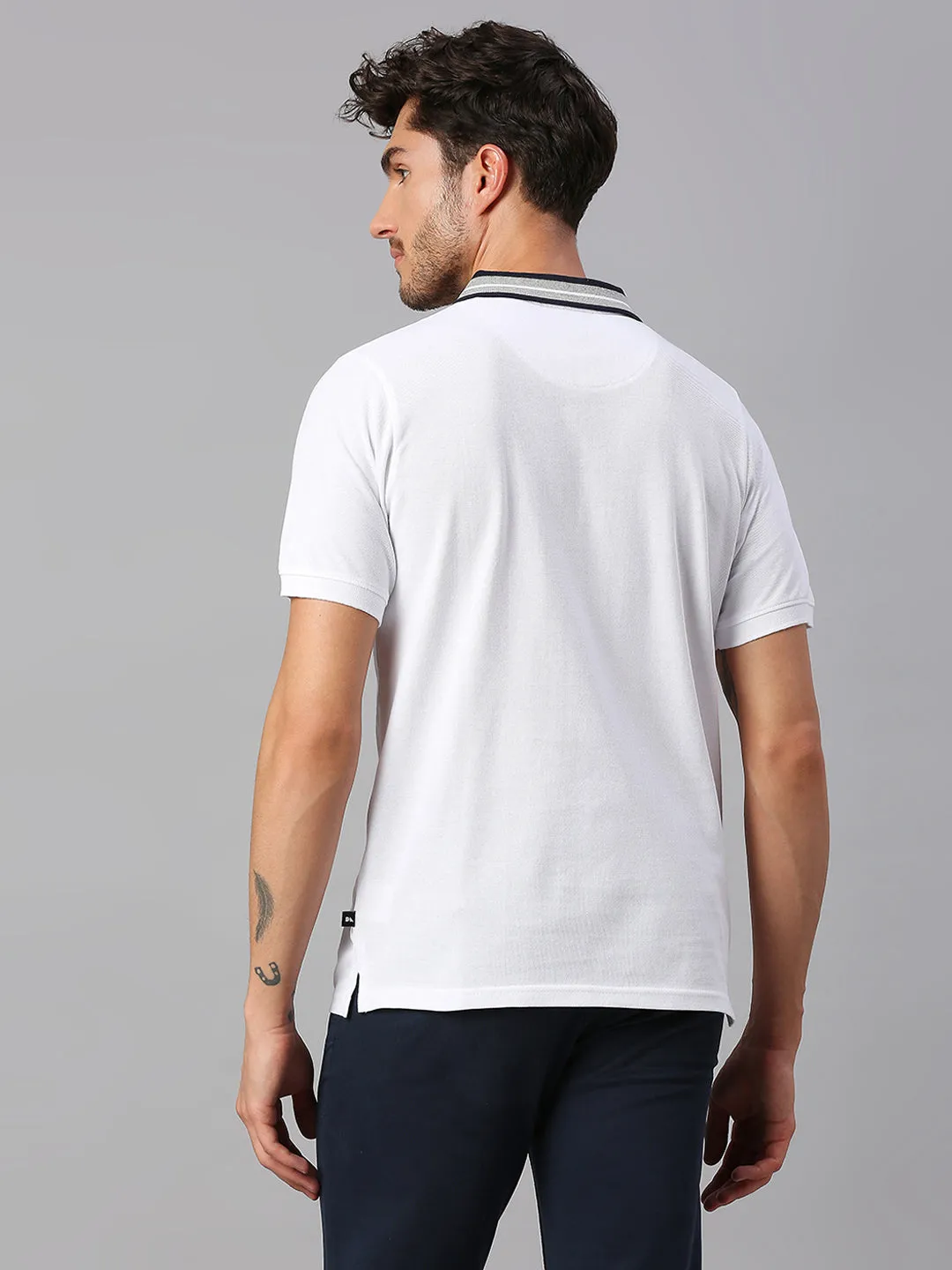 Men's Pure Cotton Solid Half Sleeves Polo T-Shirt (White)