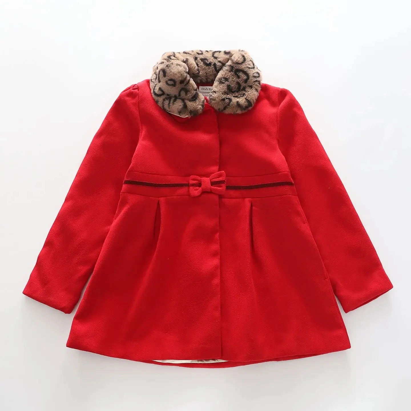 Older Girls' Red Winter Coat with Detachable Faux Fur Collar