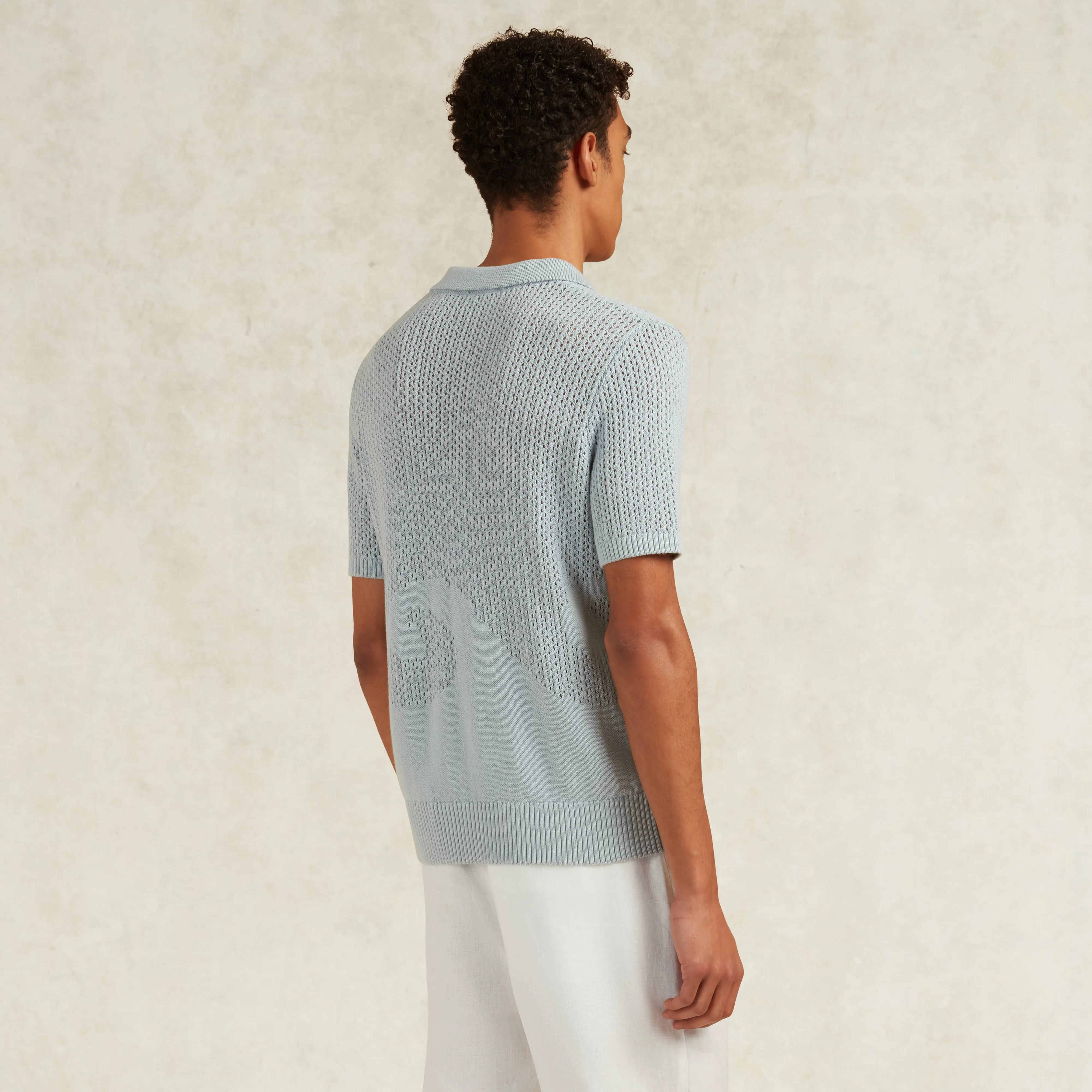 ONDAS COTTON JACQUARD KNIT POLO - POWDER BLUE