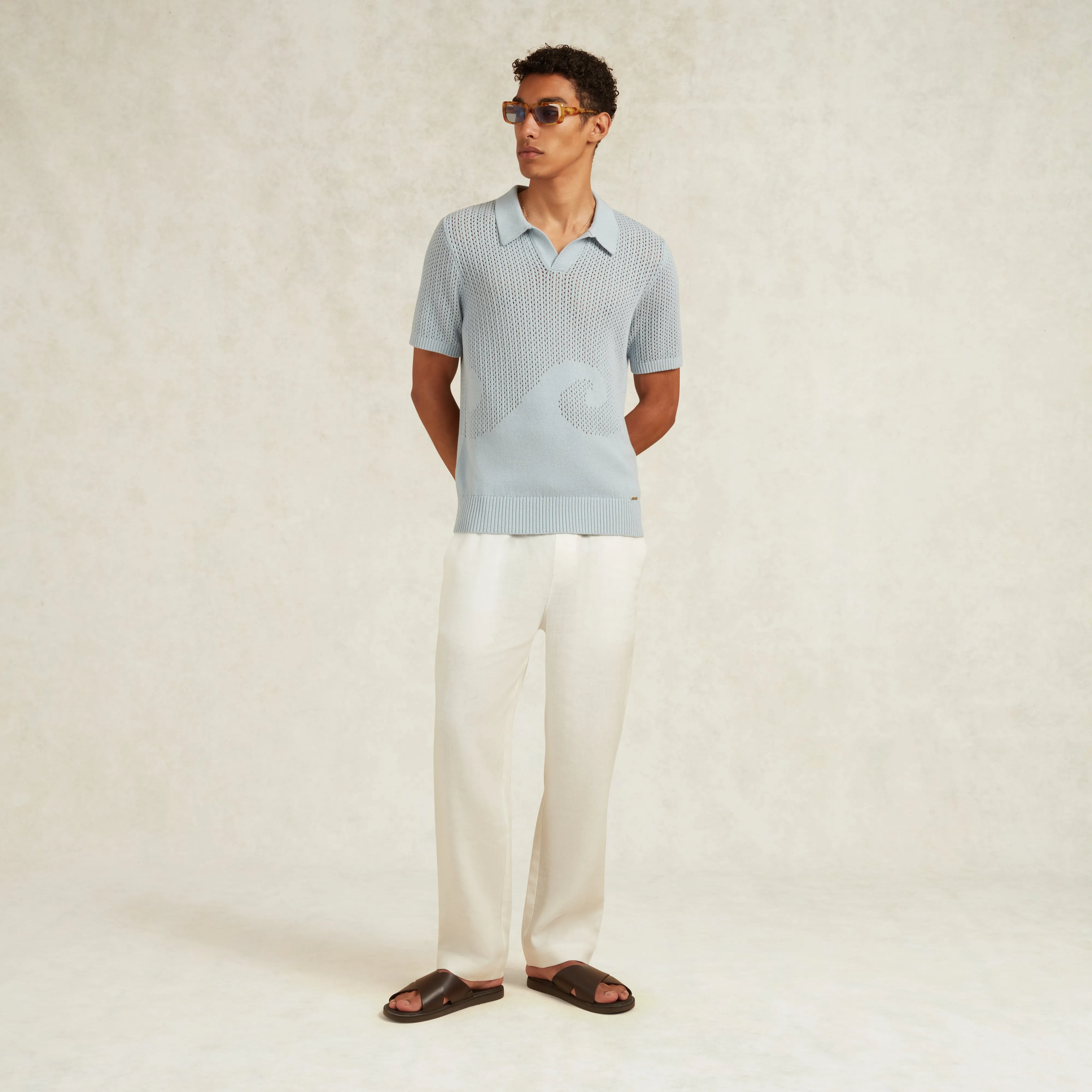 ONDAS COTTON JACQUARD KNIT POLO - POWDER BLUE