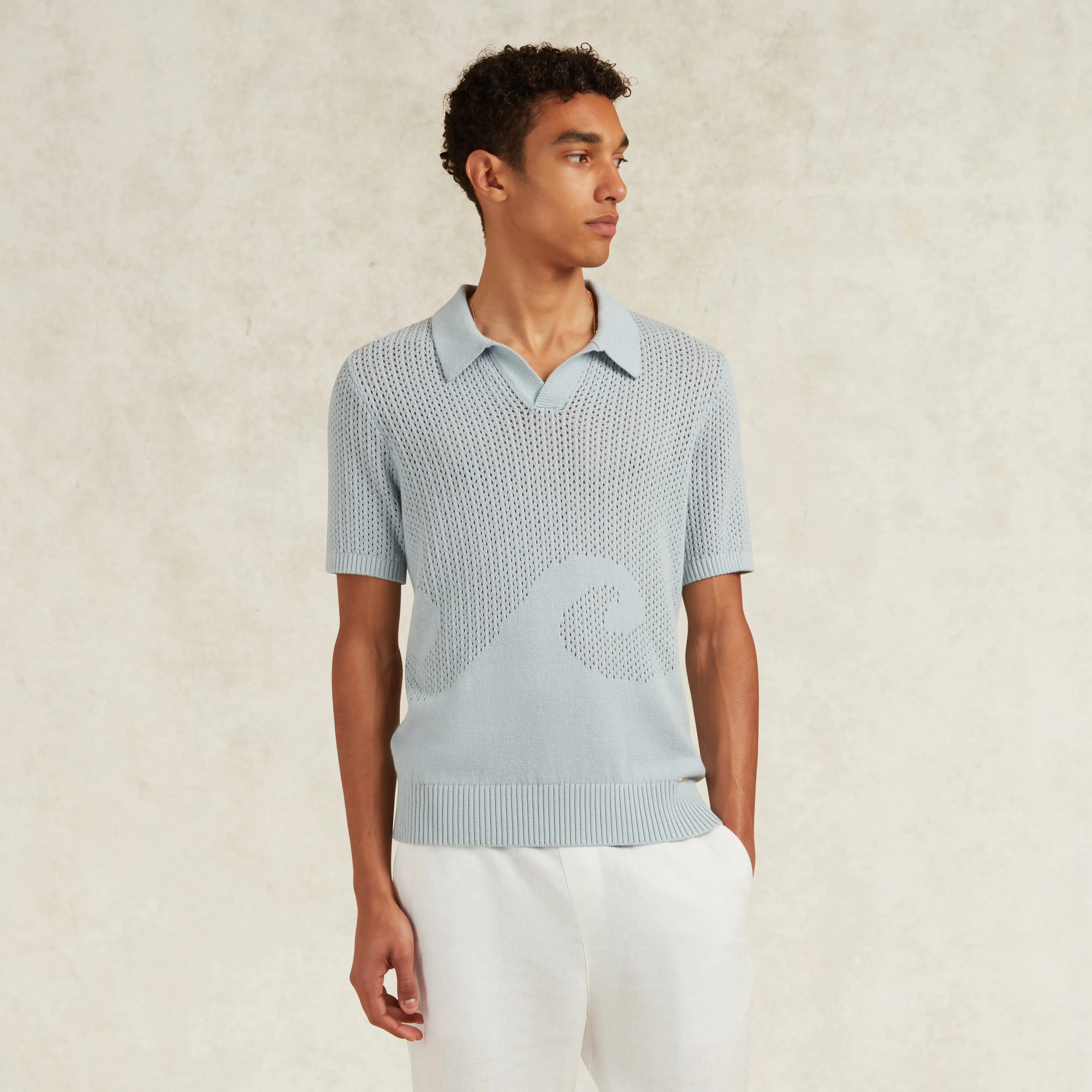 ONDAS COTTON JACQUARD KNIT POLO - POWDER BLUE
