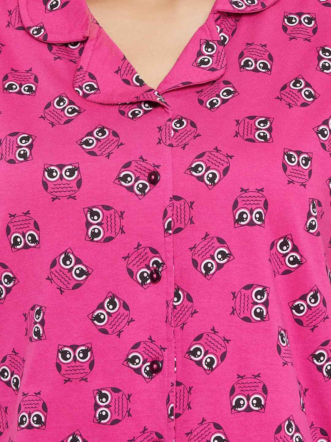 Peach Pink Owl Print Shirt & Pyjama Set