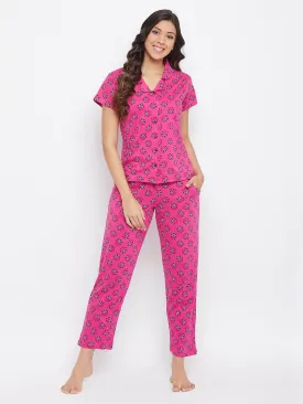 Peach Pink Owl Print Shirt & Pyjama Set