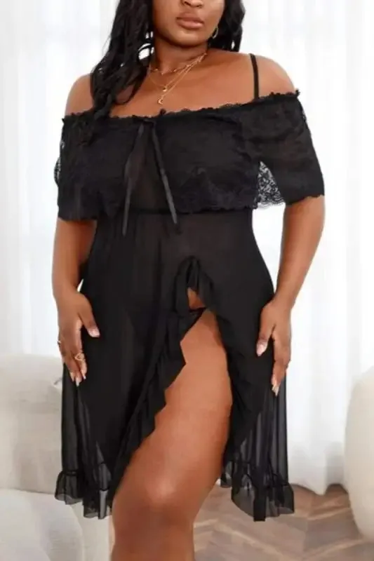 Plus Size Mesh Underwire Babydoll with G-String Panty